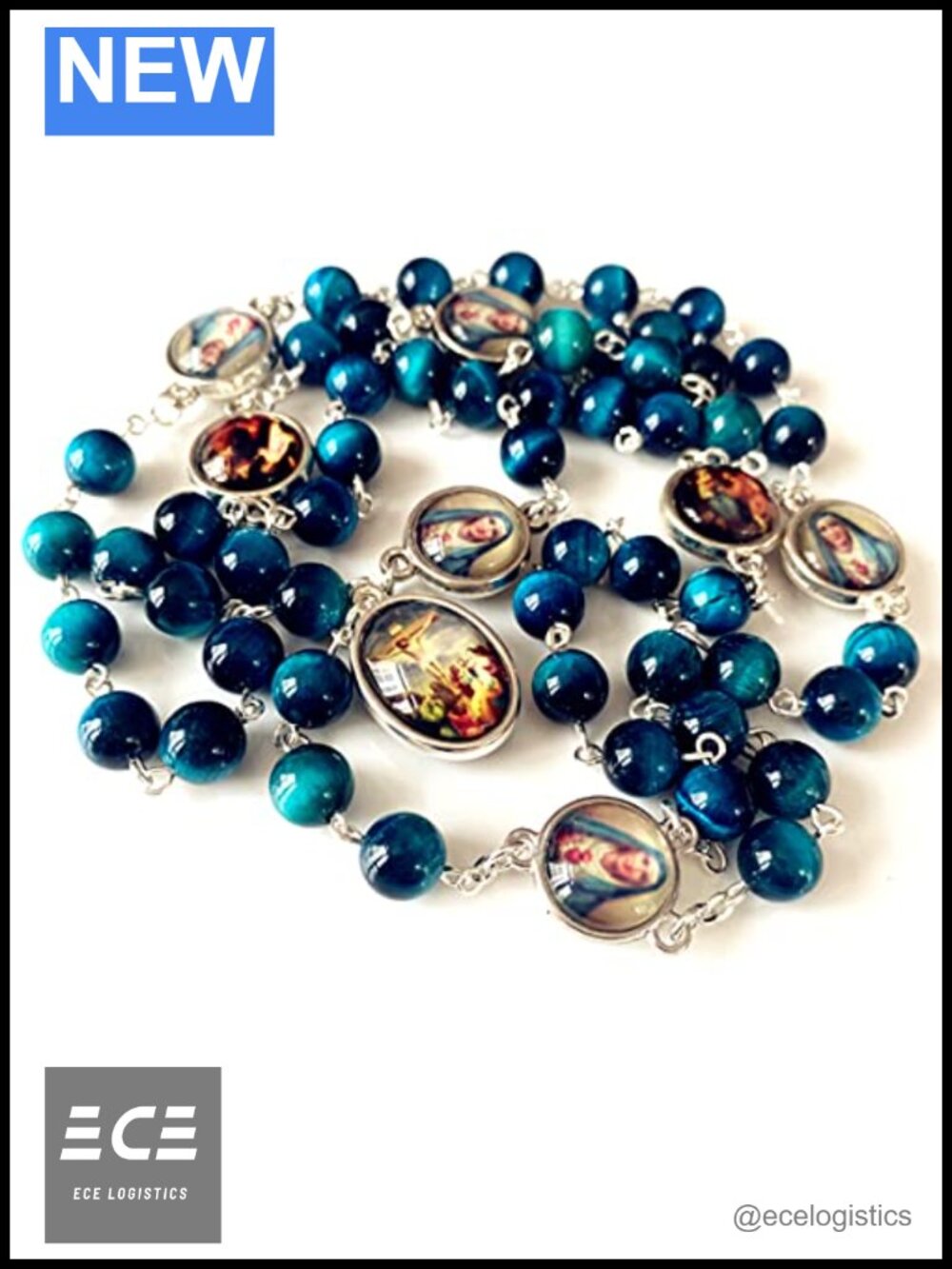 Tiger Eye Beads Seven 7 Sorrows Mary Rosary Necklace Catholic